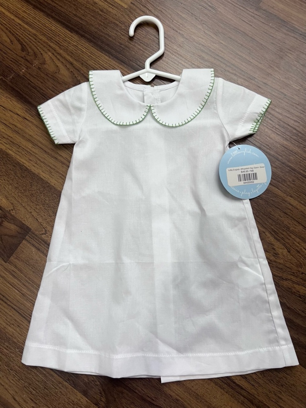 White Baby Gown with Green Scalloped Trim